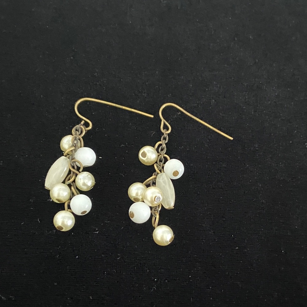 Bridal Glass Bead Cluster Earrings Cream Faux Pearl Dangle